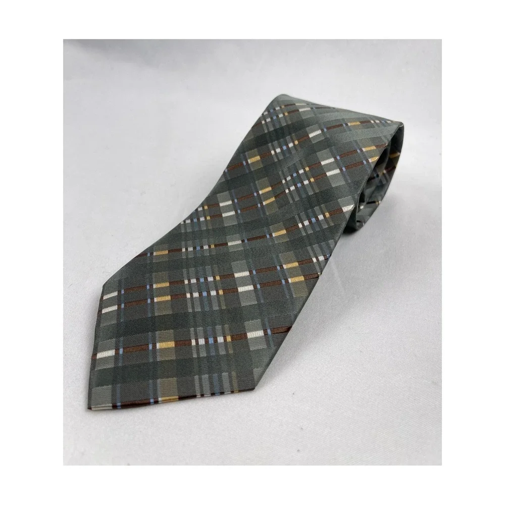 Axcess Prima Plaid Mens OS Gray Silver Multi NWT 100% Silk Woven Classic Necktie